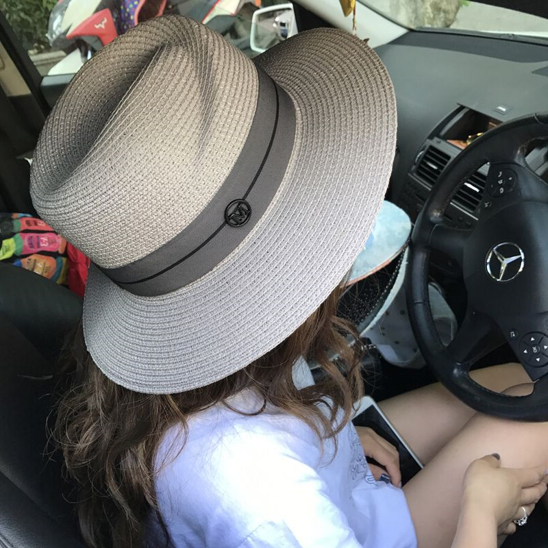 灰色帽子女韩版潮草帽沙滩小清新M家防晒遮阳礼帽女英伦名媛时尚