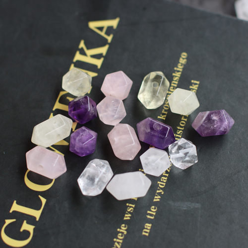 天然紫粉晶白水晶柠檬晶双尖散珠