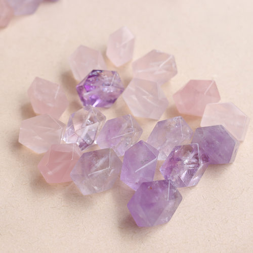 天然粉晶紫晶通孔随形切面散珠