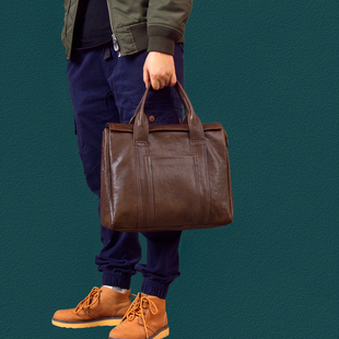 二十四街高端复古植鞣牛皮轻便公文包真皮大容量通勤休闲手提男包