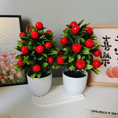 红果发财果春节仿真花喜庆摆件精致假花冬青果装饰客厅简约风摆设