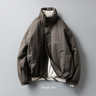 cleanfit极简廓形立领短款羽绒服男冬季水洗褶皱肌理感白鸭绒外套