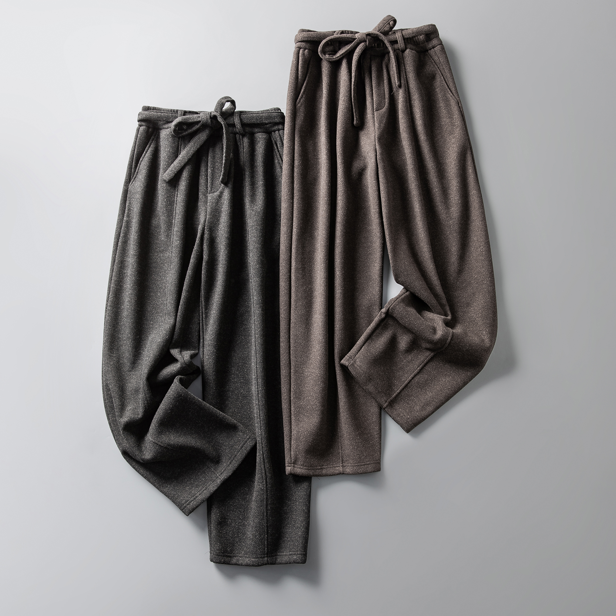 冬季加绒加厚毛呢阔腿裤男