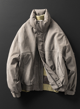 ARCHIVE肌理感磨砂皮PU皮衣羽绒服男 冬季boxy短宽廓形白鸭绒外套