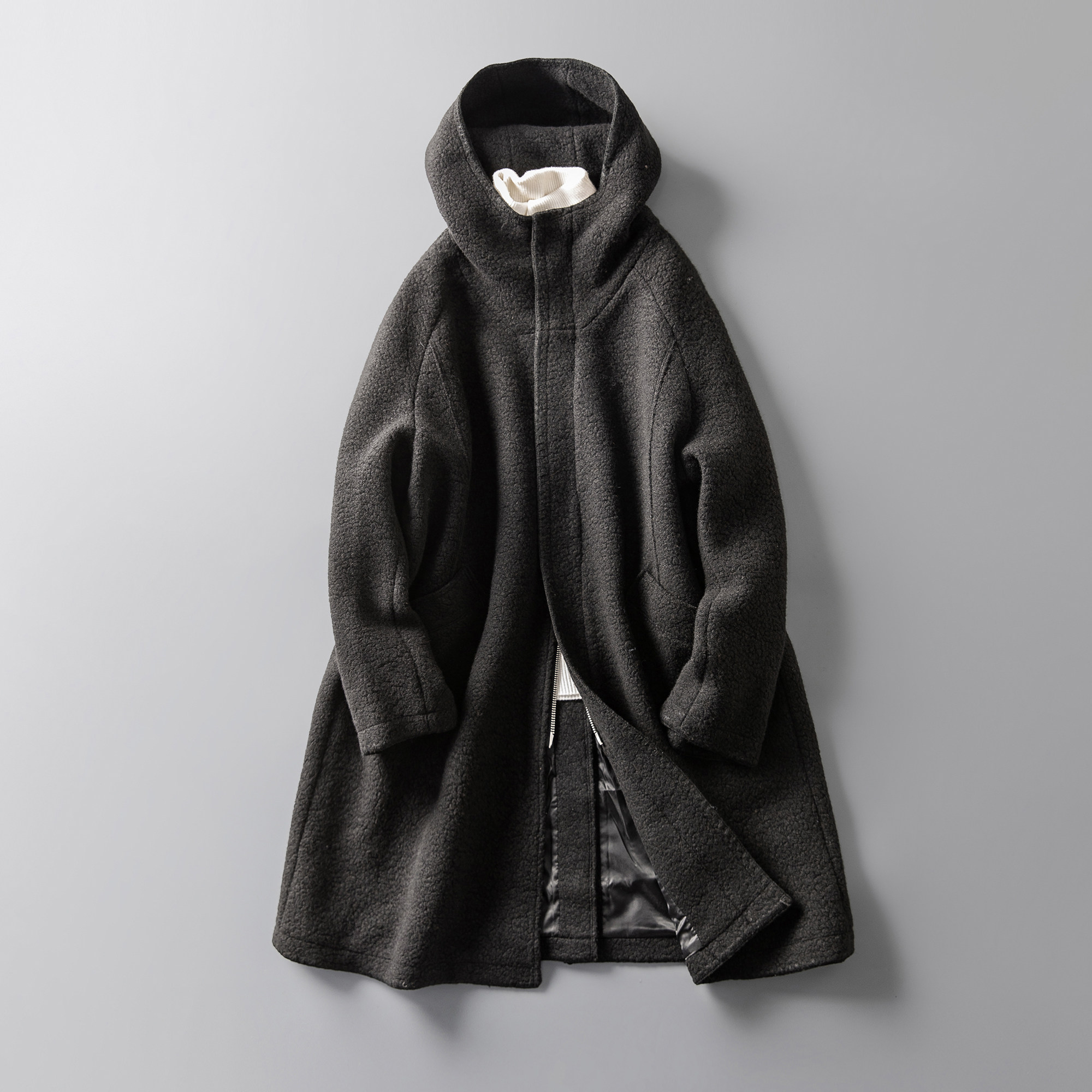 冬季老钱风连帽中长款圈圈绒毛呢大衣男宽松廓形过膝加厚羊毛外套,男装,毛呢大衣,淘宝优惠券,粉丝福利购,淘宝优惠卷