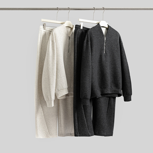 老钱风半拉链卫衣弯刀卫裤两件套男秋冬双面针织宽松运动休闲套装