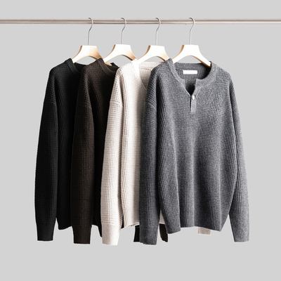 ROW风华夫格亨利领套头针织衫男