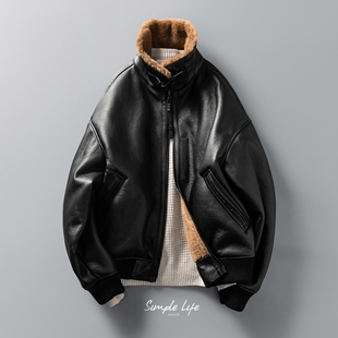 美式复古G1皮毛一体飞行员夹克男 冬季加厚保暖羊毛内胆皮衣外套