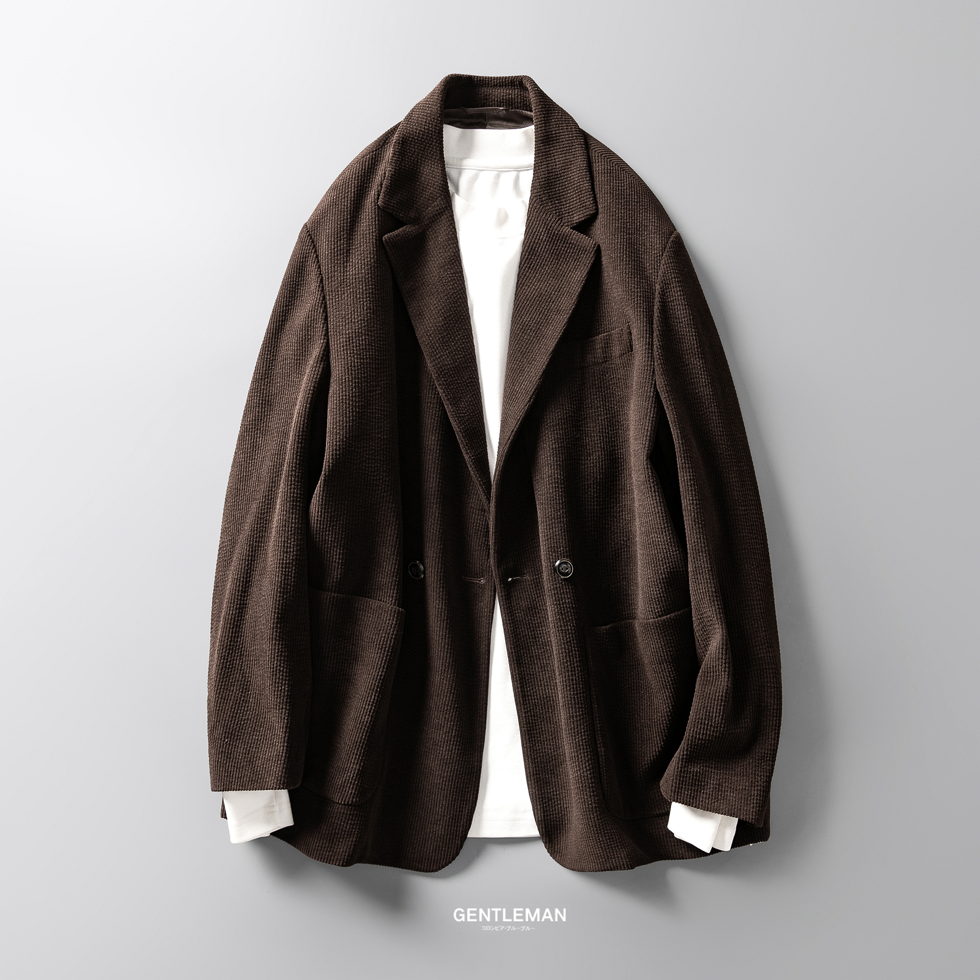 老钱风灯芯绒双排扣西装男