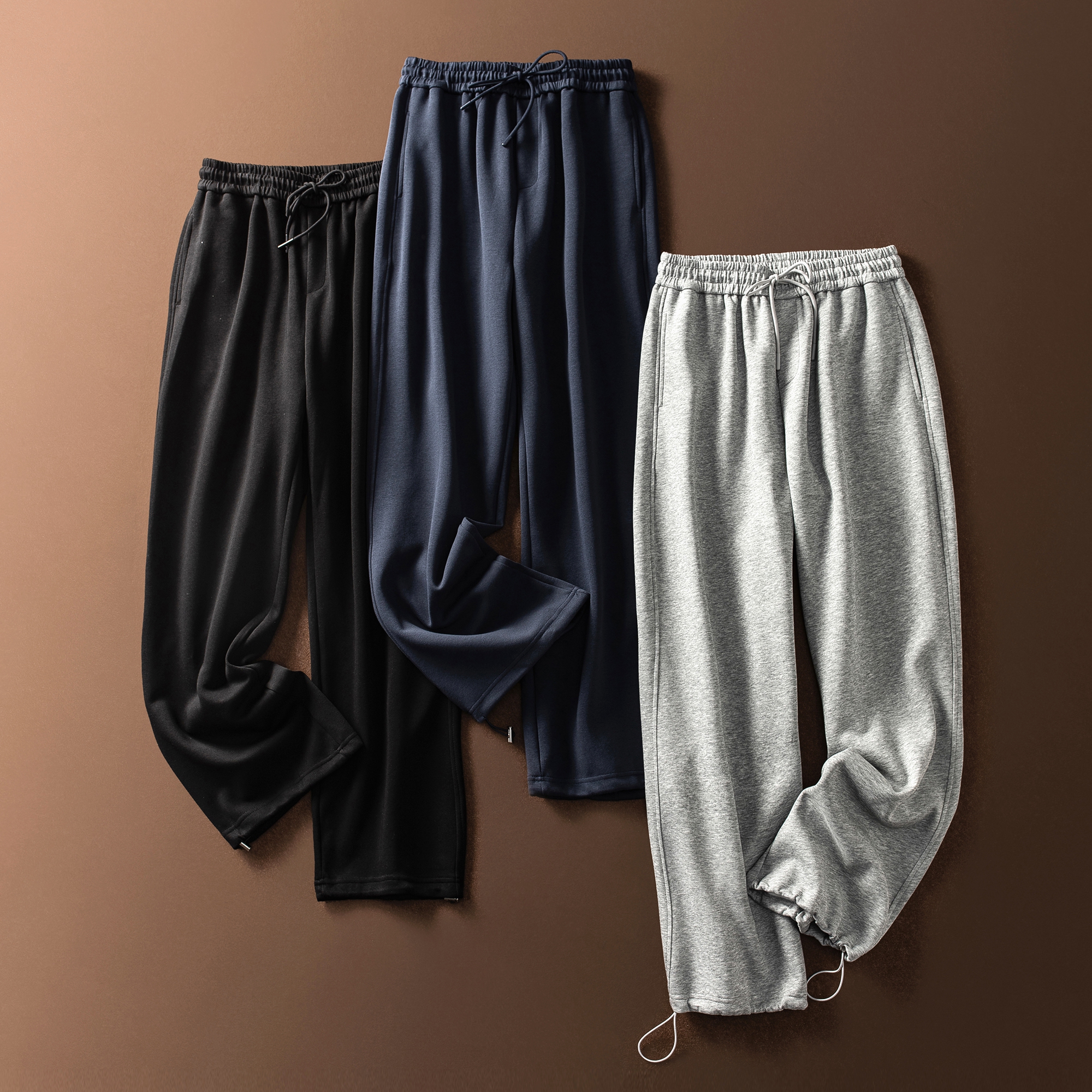 抽绳束脚宽松直筒针织卫裤男