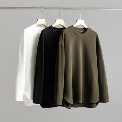 老钱风弧形下摆双面绒打底衫