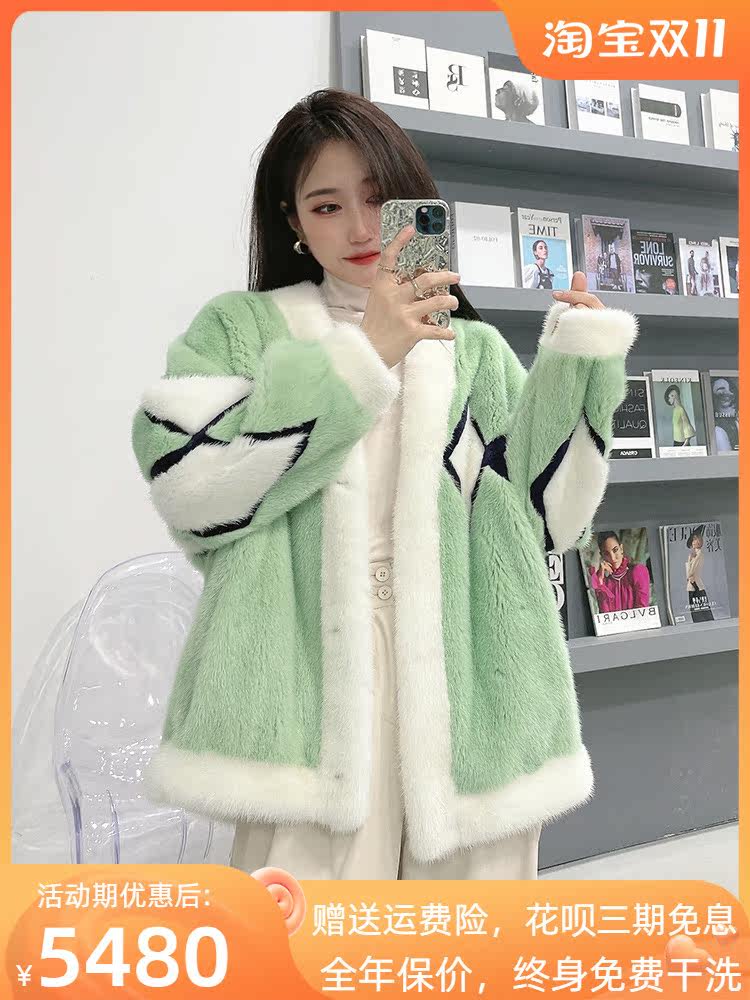 Mrs. Leng's mink fur coat women's whole mink 2022 winter new rhombus stitching young mink fur coat velvet
