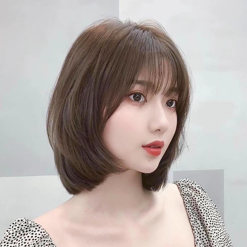 假发女短发真人发丝全头套式空气刘海时尚层次波波头