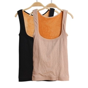 Áo vest nữ dày cộng với nhung hỗ trợ ngực thấp cổ áo cotton mùa đông đồ lót không tay chạm đáy bó sát cơ thể mặc - Áo ấm