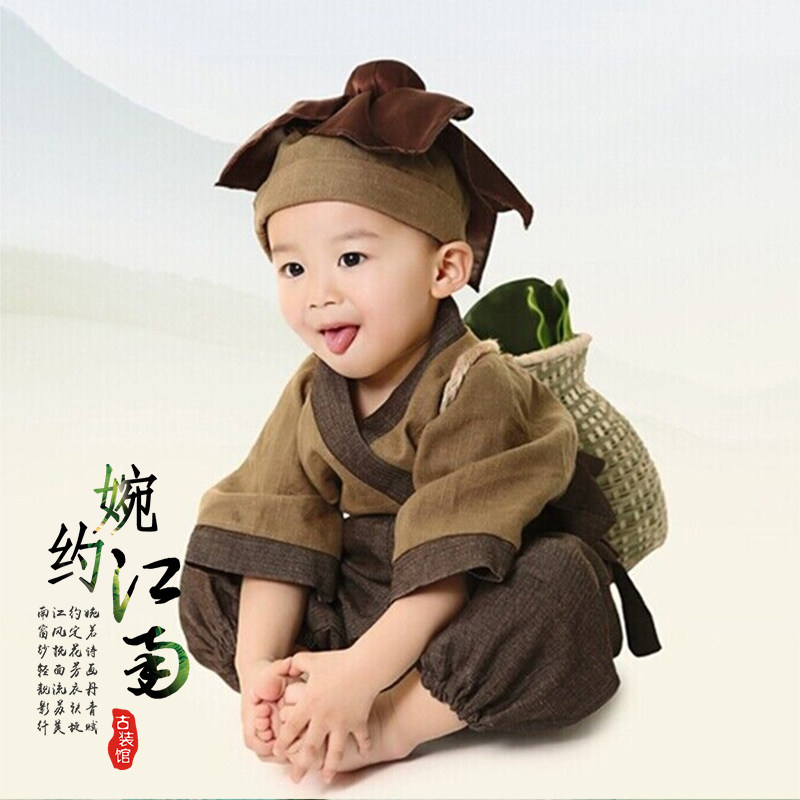 抖音同款宝宝汉服棉麻小药童儿童搞怪服装小和尚幼儿演出摄影服装