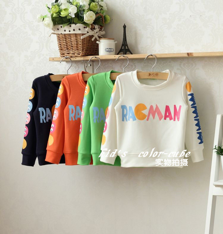 清仓无瑕疵~五色入~儿童男女童纯棉毛圈长袖卫衣T恤 糖果色 自留