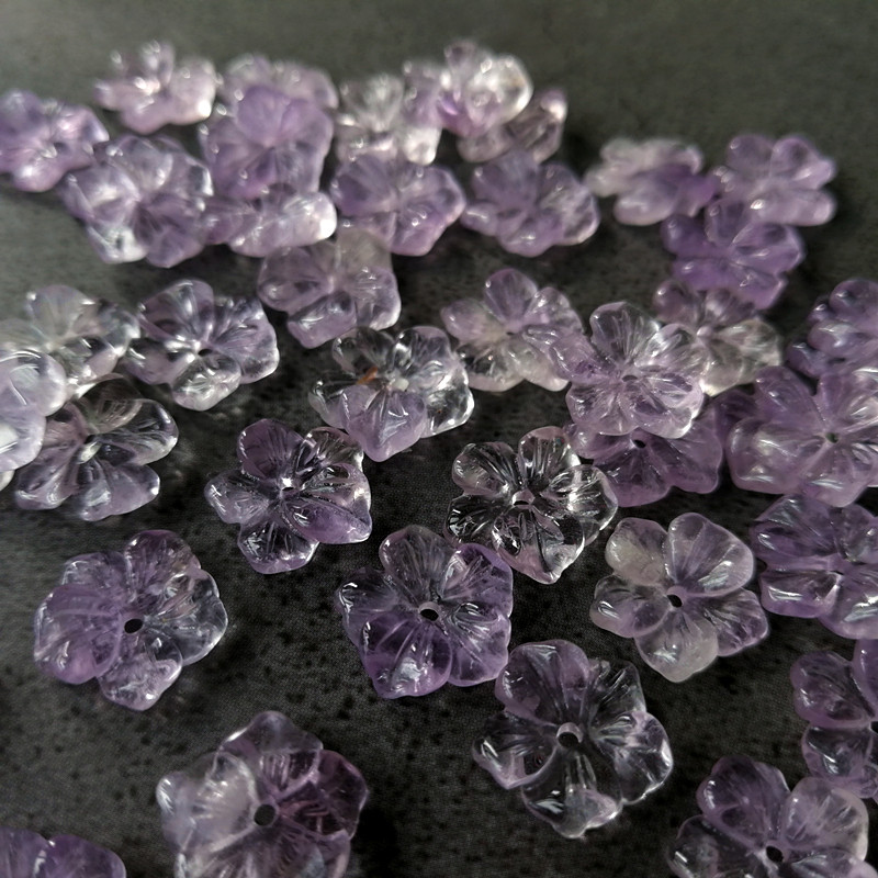 ANGELA TINGLAN AMETHYST CARVED FIVE-PETAL FLOWER IN THE HOLE DIY HAIRPIN JEWELRY ACCESSORIES HANDMADE MATERIAL 12MM