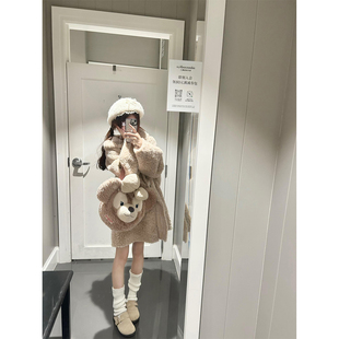 毛毛甜美外套女款2025新中长款连帽慵懒感可爱羊羔毛外套百搭上衣