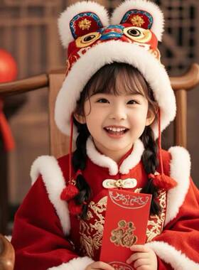 过年宝宝儿童虎头帽秋冬缎面冬季老虎头帽子刺绣婴幼儿生日抓周帽