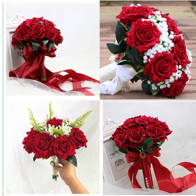 手捧花新娘结婚红色捧花韩式仿真鲜花婚纱婚礼玫瑰花束永生花森系 虎窝淘