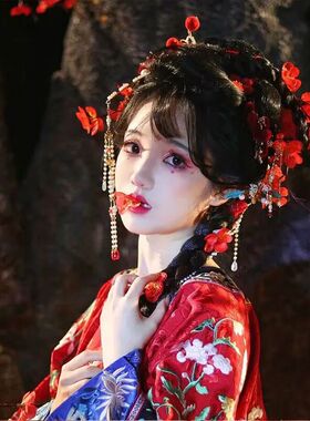 桃花发饰古风花朵发夹十二花神头饰汉服仿真绢花发簪古装配饰百搭