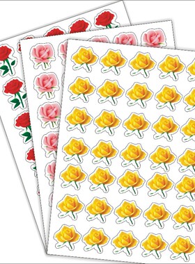 玫瑰贴纸花朵贴画粉色玫瑰黄色玫瑰红玫瑰rose flowers奖励贴纸