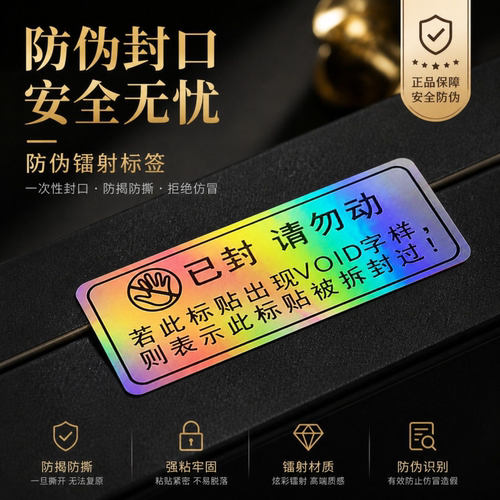 VOID防拆贴镭射防伪单次撕毁无效不干胶封口封条标签纸防水E