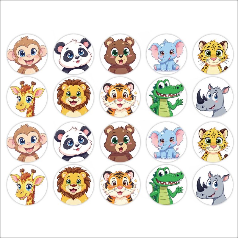 陆地生物标签可爱涂鸦狮子老虎长颈鹿小猴子图案儿童不干胶贴纸E