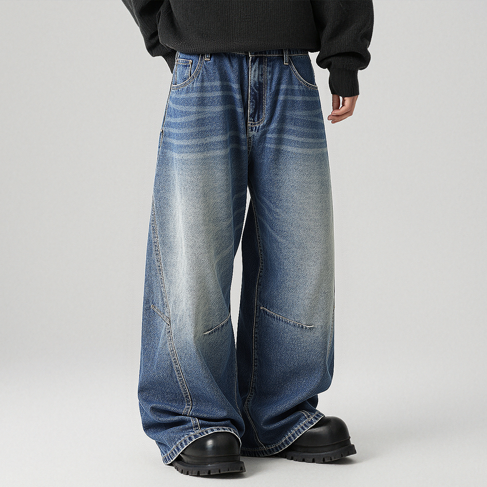 美式高街复古水洗牛仔裤男秋冬季宽松阔腿裤hiphop直筒大码长裤子,男装,牛仔裤,淘宝优惠券,粉丝福利购,淘宝优惠卷