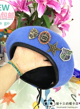 网红羊毛天蓝色画家帽