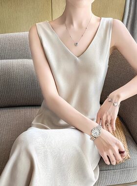 缎面舒适中长款内搭无袖上衣潮