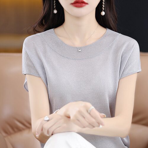 冰丝针织上衣女短袖夏季薄款