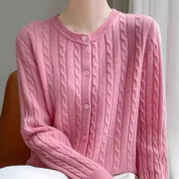 清仓折扣断码纯羊毛衫女秋冬季圆领纯色毛衣长袖百搭针织开衫外搭