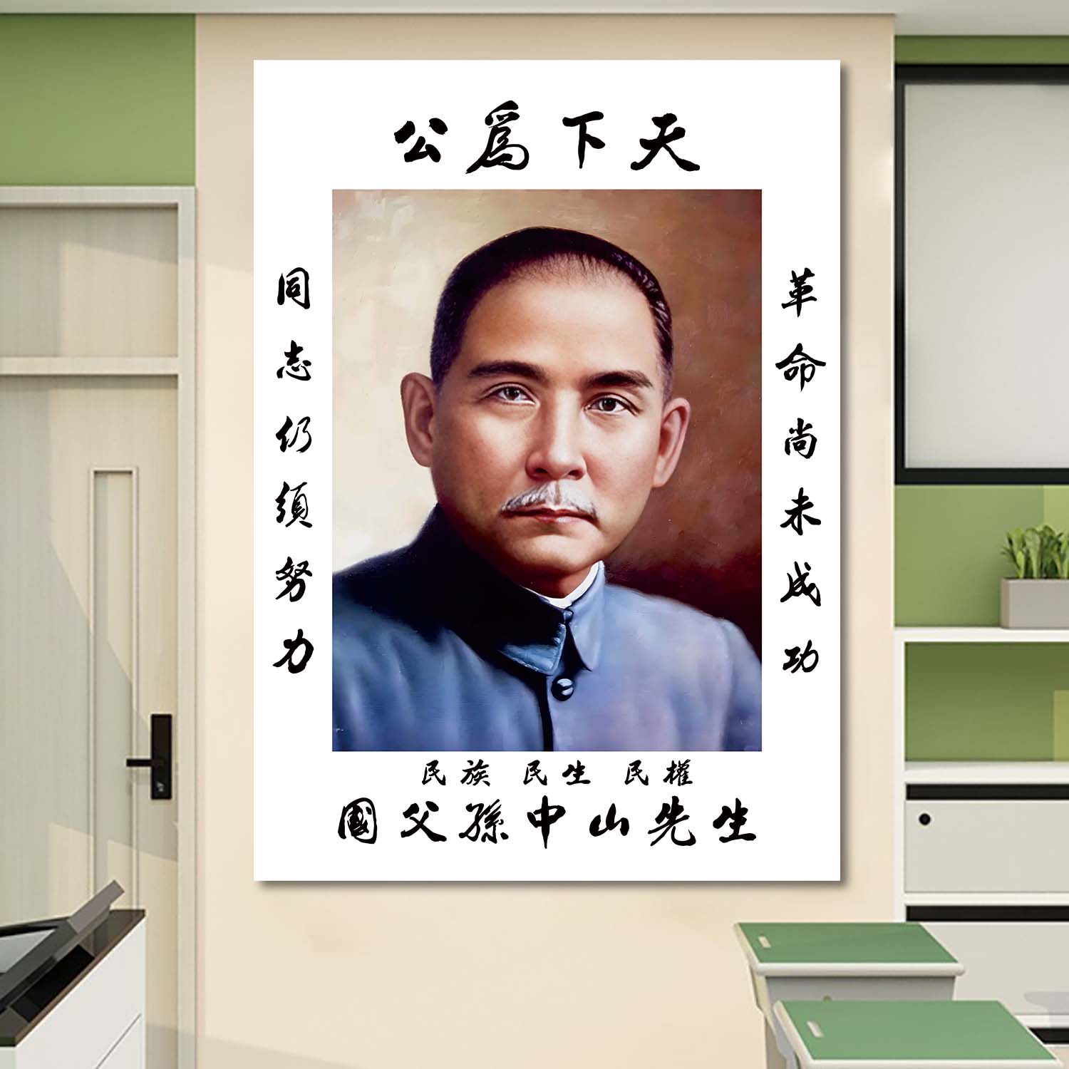 天下为公中山先生画像海报民主伟大先行者孙文书房办公室装饰画