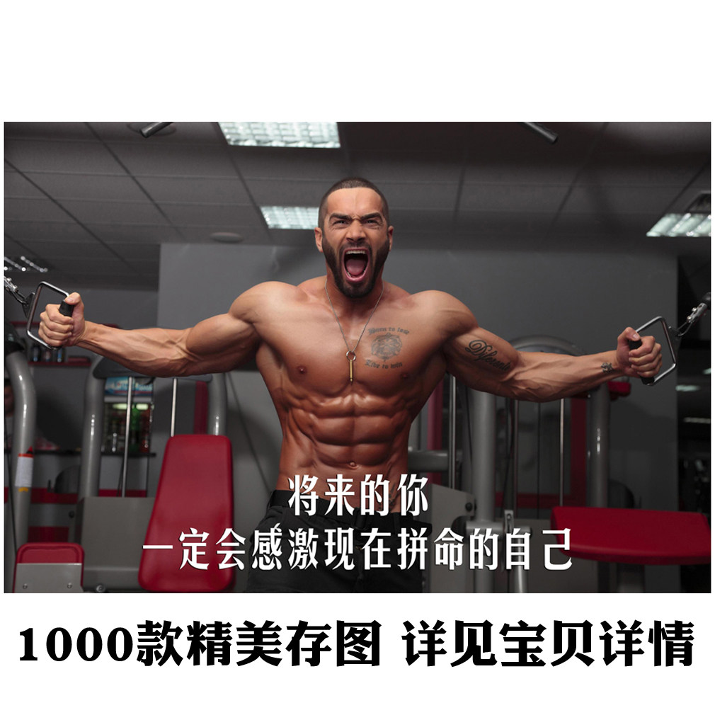 健身房海报贴纸定做 健美励志减肥口号装饰画 肌肉男性感美女海报