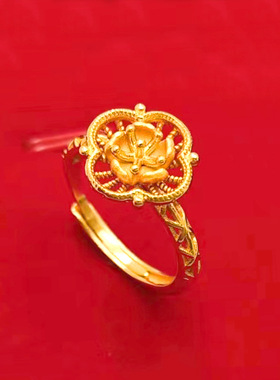 2025新款梅花镀锡金戒指女士时尚热销花蕾婚庆结婚戒首饰品指环女