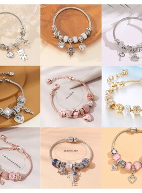 2026欧美跨境DIY串珠手镯多元素不锈钢铜合金水钻时尚手链木手串