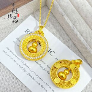 2026沙金花丝镂空转运葫芦平安扣吊坠黄金色旋转葫芦挂坠女士项链