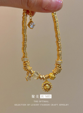 黄金色沙金斗转星移古法星轮盘缠手链女镶嵌金刚杵轻奢高级感手串