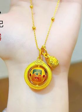 新中式黄金色古法沙金扎基拉姆守护神吊坠女时尚轻奢复古锁骨项链