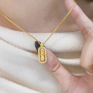 霖儿同款沙金吞金纳财貔貅吊坠项链镶钻可叠戴锁骨链diy配件首饰
