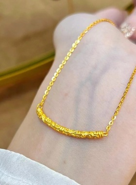 金店女士黄金色沙金黑神话悟空如意金箍棒项链祥云纹一体链锁骨链