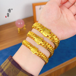2026金店黄金色沙金三马鞭醒狮手链男老板霸气手串送男友礼物现货