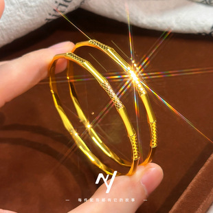 2025新款镀18K沙金4n龙鳞拉丝竹节手镯子金店同款女沙金素圈手环