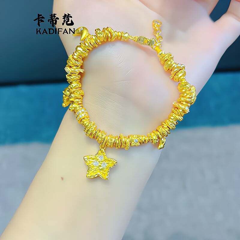 2026新款女款五角星小熊月亮黄金色沙金盘缠手链钱串子锤纹圈手串