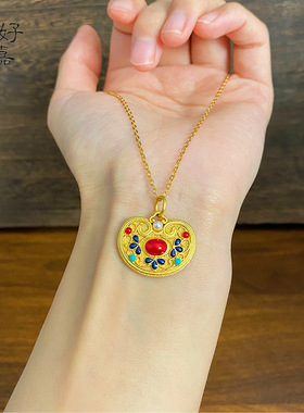 2025新款中式凤华玲珑项链女款花丝锁包高级感锁骨链宫廷沙金手饰