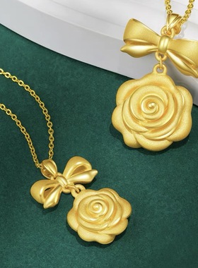 2025金店同款玫瑰花蝴蝶打结在逃公主项链铜镀金轻奢甜美时尚颈链