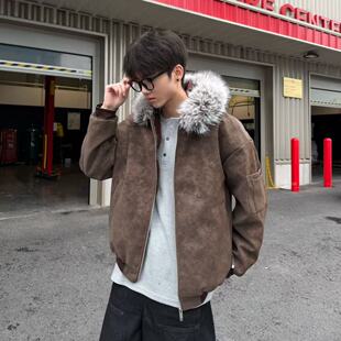 阿叔潮牌座山雕毛领皮面棉服外套男冬季保暖百搭宽松休闲情侣棉衣