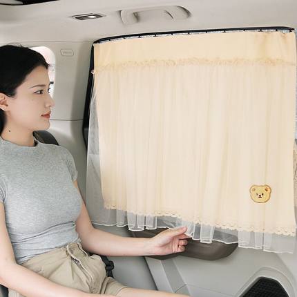 小清新车载车窗遮阳帘蕾丝防晒帘汽车遮光帘轨道后排侧窗吸盘窗帘