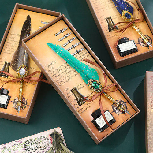 宝石点点笔羽毛笔蘸水笔套装